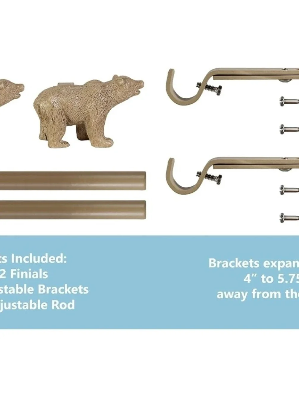 Beige/White Buffalo Check Tie-Up Curtain and Bear Curtain Rods